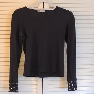 Black long sleeve t-shirt with "bejewled" sleeve